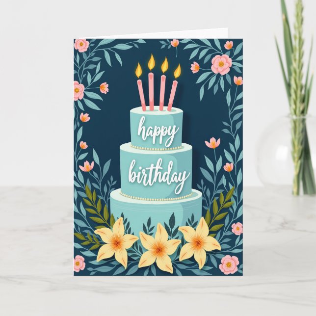 Carte d'anniversaire florale Navy (Devant)
