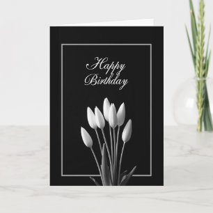 Carte d'anniversaire florale noir et blanc joyeuse