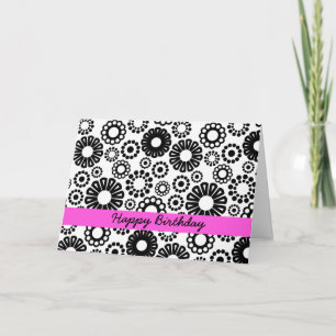 Carte d'anniversaire florale noire et blanche