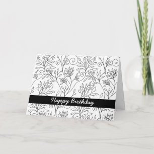 Carte d'anniversaire florale noire et blanche