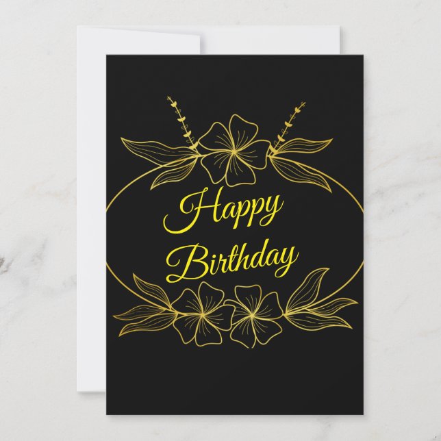Carte d'anniversaire florale noire et dorée (Devant)