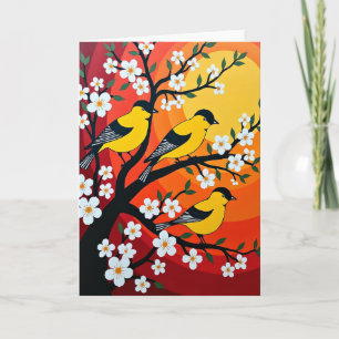 Carte d'anniversaire florale oiseaux