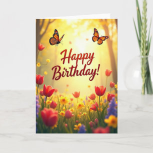 Carte d'anniversaire florale papillon