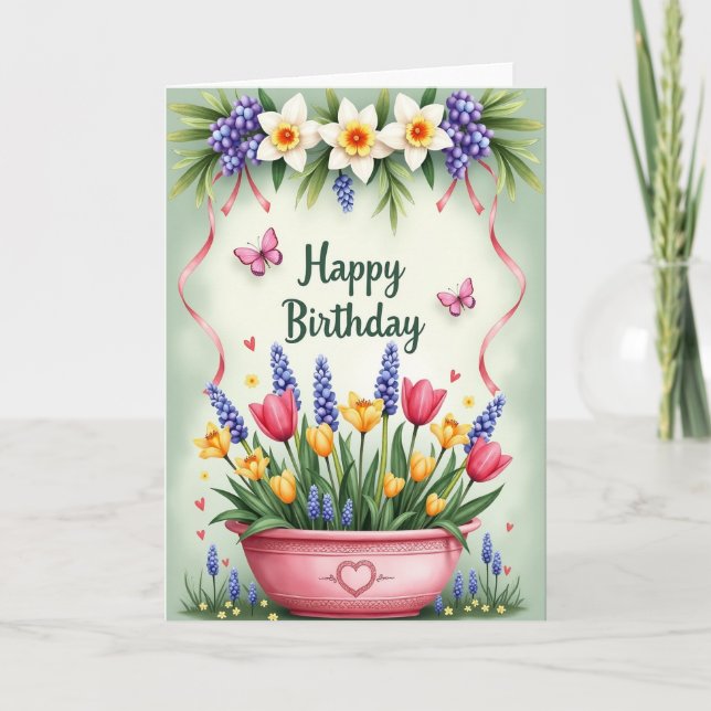 Carte d'anniversaire florale papillon douce (Devant)