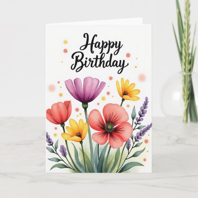 Carte d'anniversaire florale peinte (Devant)