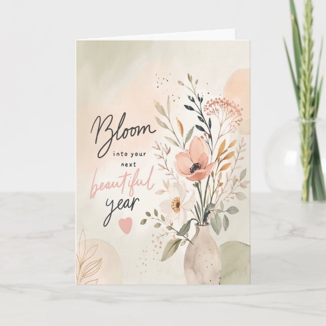 Carte d'anniversaire florale personnalisée – Bloom (Devant)