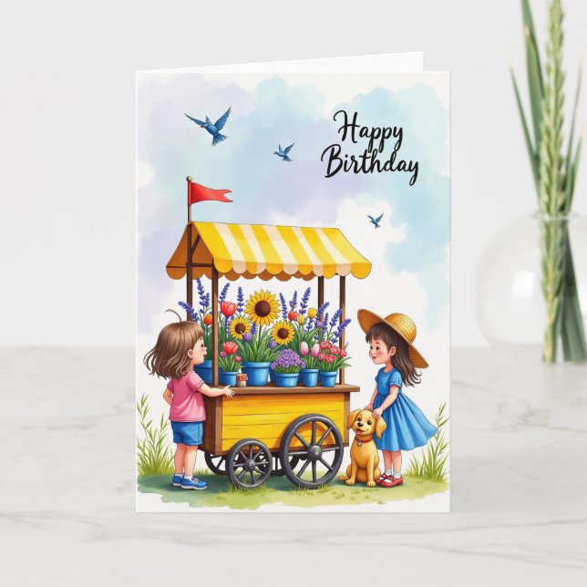Carte d'anniversaire florale pour jeune (Devant)