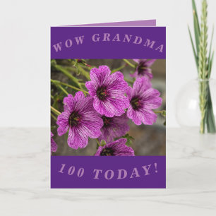 Carte d'anniversaire florale pourpre 100e annivers