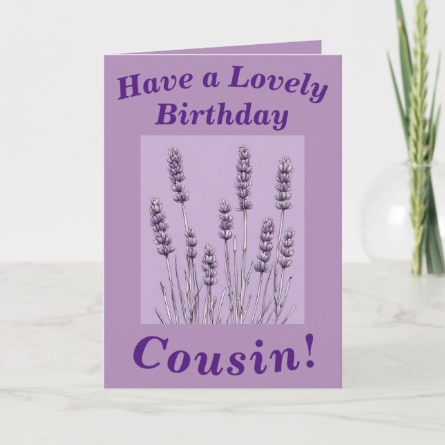 Carte d'anniversaire florale pourpre pour Cousin (Devant)