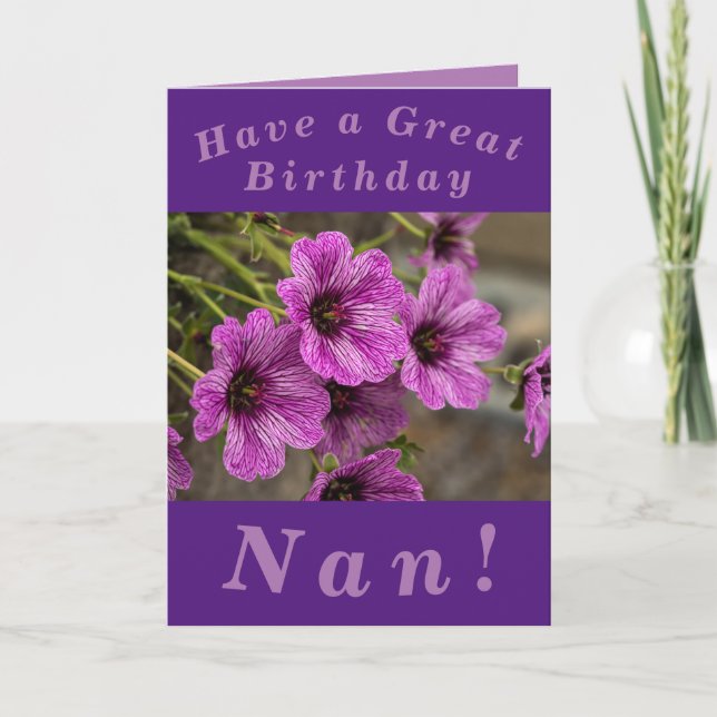 Carte d'anniversaire florale pourpre pour Nan (Devant)