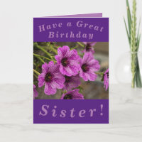 Carte d'anniversaire florale pourpre pour soeur