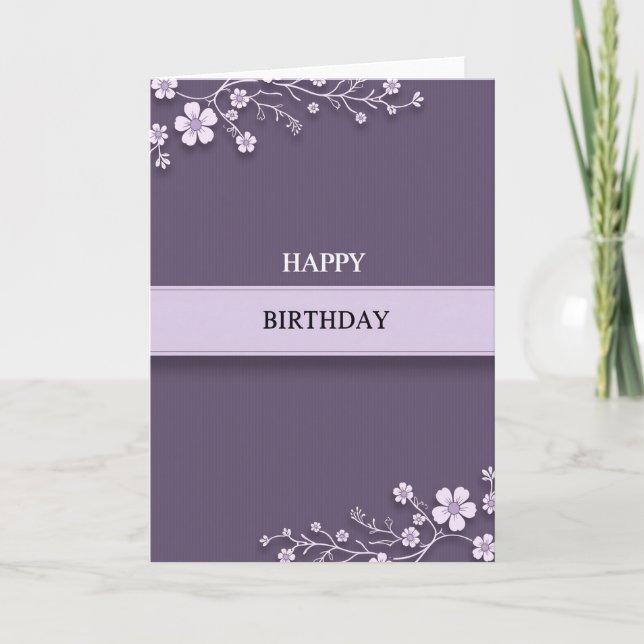 Carte d'anniversaire florale prune (Devant)