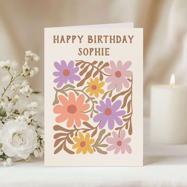 Carte d'anniversaire florale rétro colorée (Créateur téléchargé)