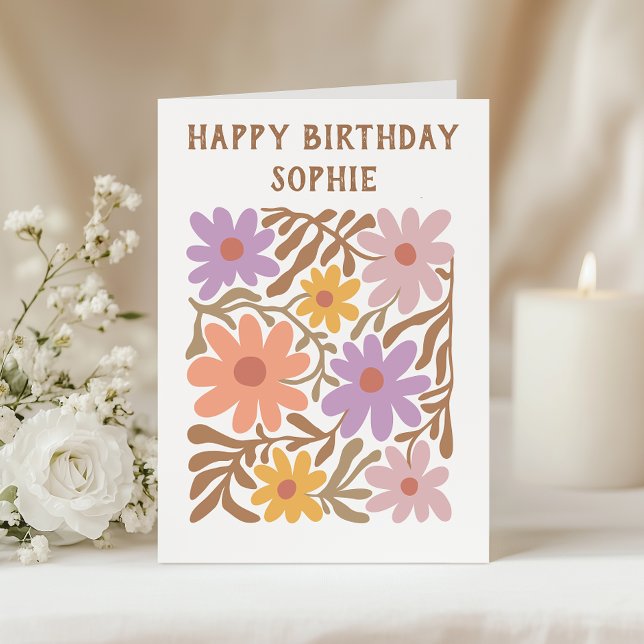 Carte d'anniversaire florale rétro colorée (Créateur téléchargé)