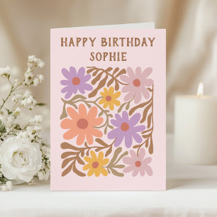 Carte d'anniversaire florale rétro colorée