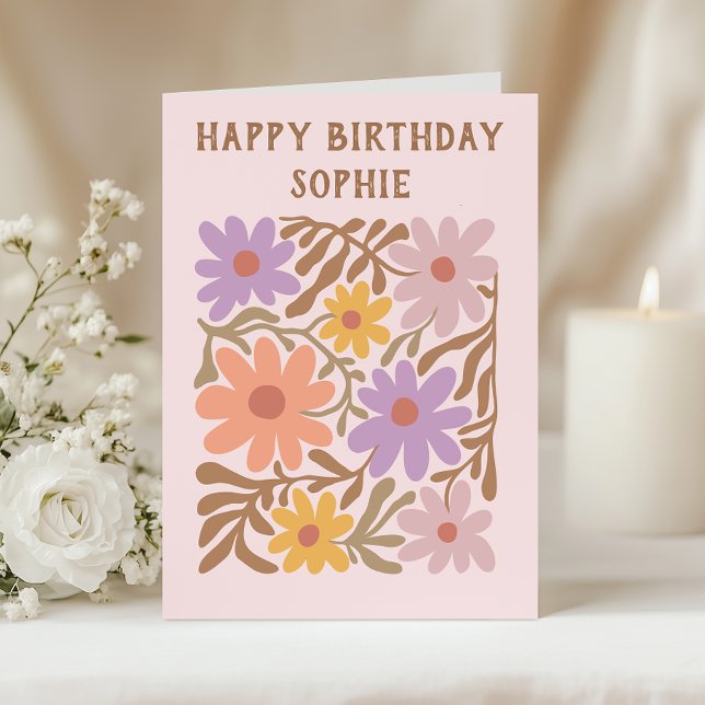 Carte d'anniversaire florale rétro colorée (Créateur téléchargé)