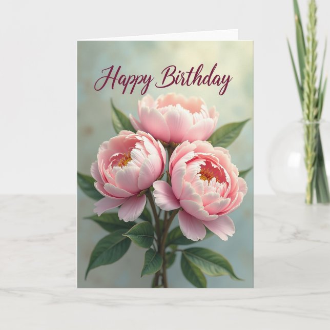 Carte d'anniversaire florale rose (Devant)
