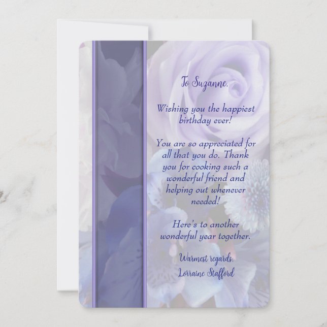 Carte d'anniversaire florale Rose Bleue Violette (Devant)