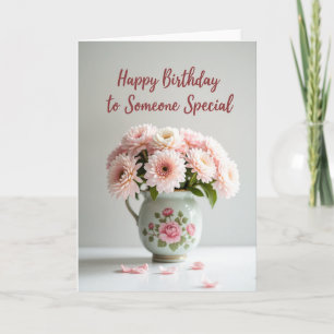 Carte d'anniversaire florale rose douce