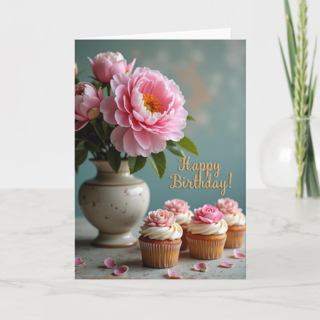 Carte d'anniversaire florale rose joyeuse (Devant)