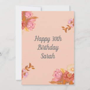 Carte d'anniversaire florale rose pêche personnali