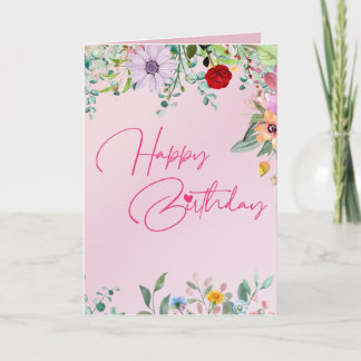Carte d'anniversaire florale rose pour elle