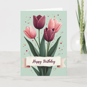Carte d'anniversaire florale rose prune