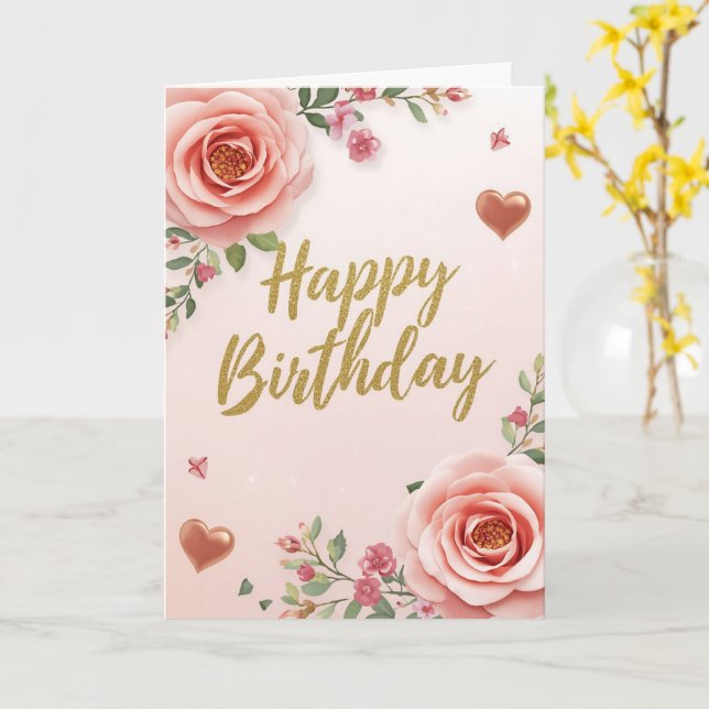 Carte d'anniversaire florale rose rose (Fleur jaune)