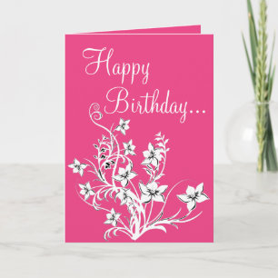 Carte d'anniversaire florale rose vif blanc et noi
