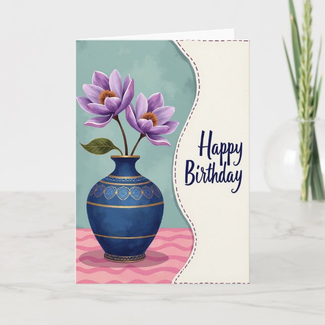 Carte d'anniversaire florale saphir (Devant)