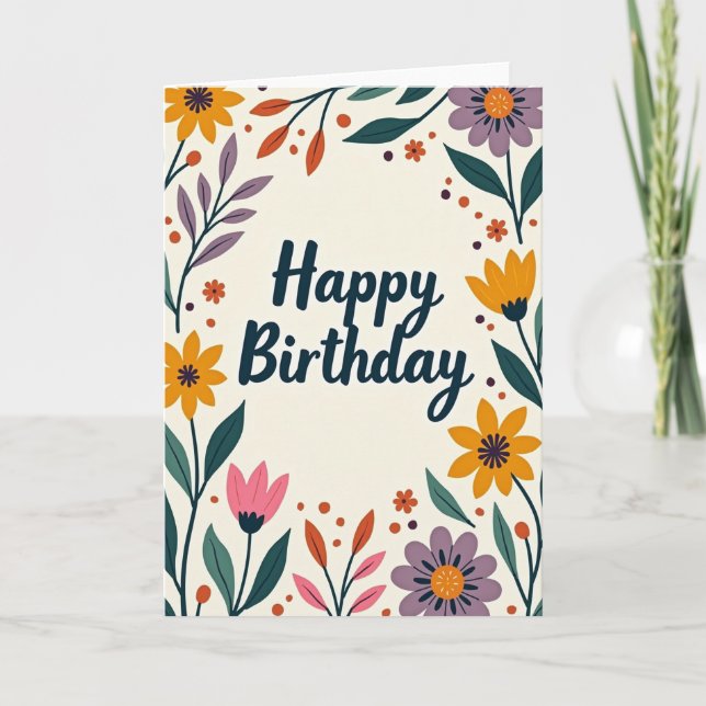 Carte d'anniversaire florale scriptée (Devant)