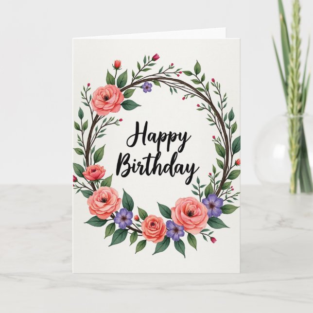 Carte d'anniversaire florale sereine (Devant)
