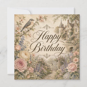 Carte d'anniversaire florale vintage