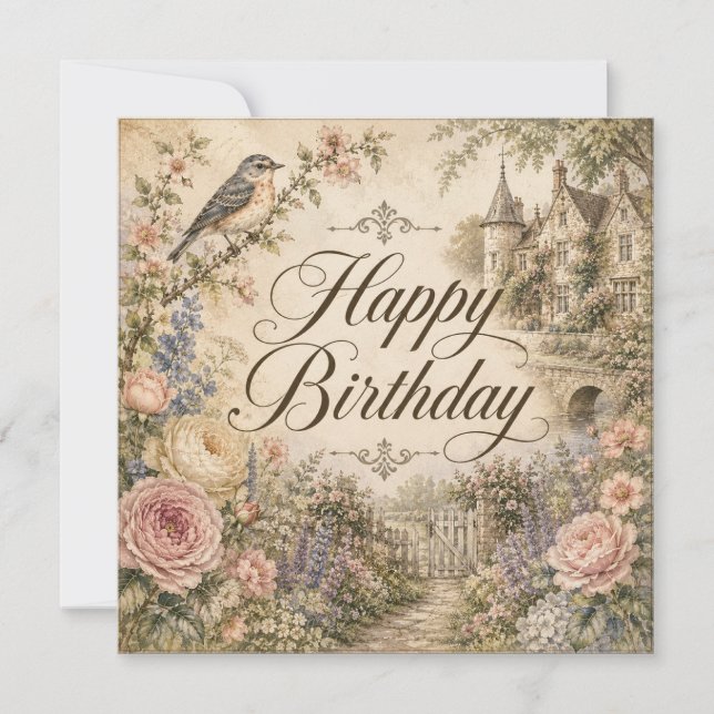 Carte d'anniversaire florale vintage (Devant)