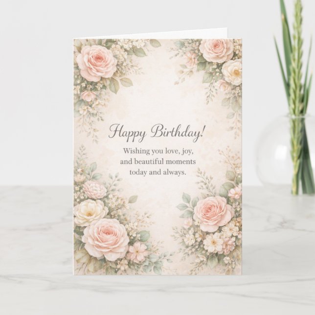 Carte d'anniversaire florale vintage | Aquarelle é (Devant)