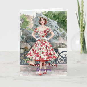 Carte d'anniversaire florale vintage élégante femm