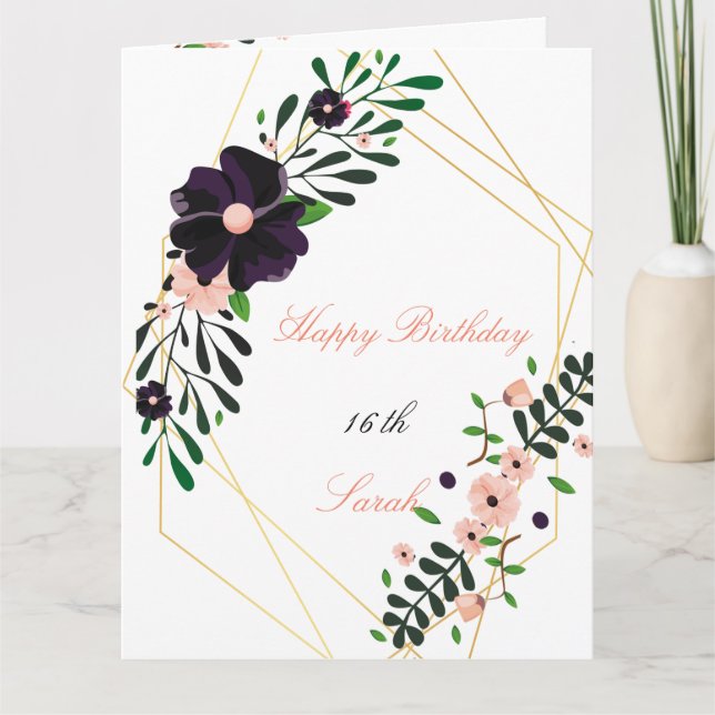 Carte d'anniversaire florale violette avec cadre d (Devant)