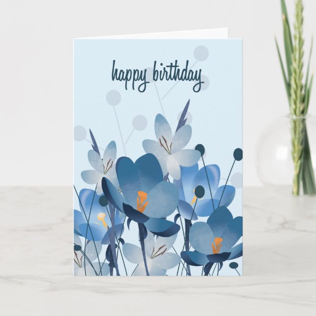 Carte d'anniversaire Flore Bleu Art Plat (Devant)