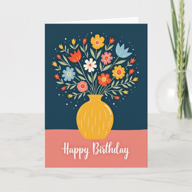Carte d'anniversaire Folk Art Blooms (Devant)
