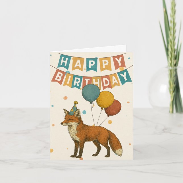 Carte d'anniversaire Fox - animal de fête mignonne (Devant)