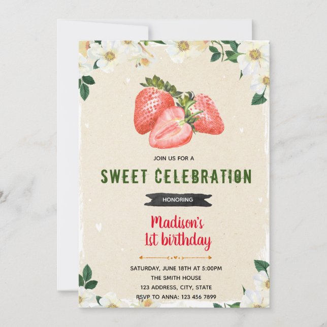 Carte d'anniversaire fraise mignonne (Devant)