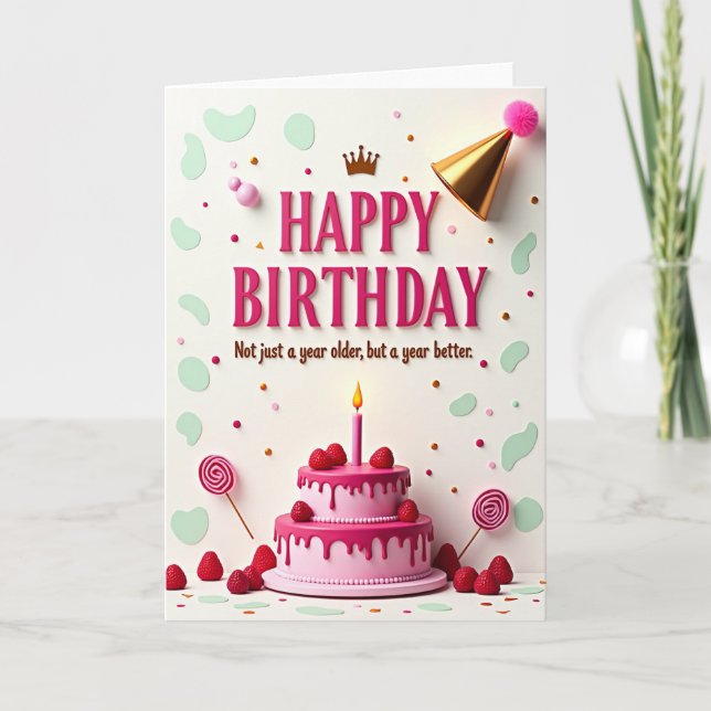 Carte d'anniversaire framboise (Devant)