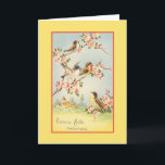 Carte d'anniversaire française vintage de mère<br><div class="desc">Rétro/vintage carte de voeux française d'anniversaire de mère.  Beaux oiseaux se reposant dans un arbre de floraison !  Maman de fête de Bonne !  Maman de joyeux anniversaire !</div>