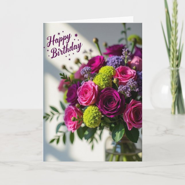 Carte d'anniversaire fuchsia adorable (Devant)