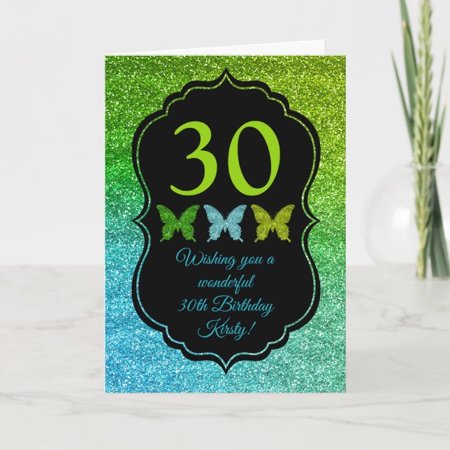 Carte d'anniversaire Fun Green Blue Glitter Sparkl (Devant)