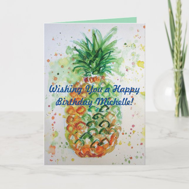 Carte d'anniversaire Funky Pineappy Fruit Watercol (Devant)