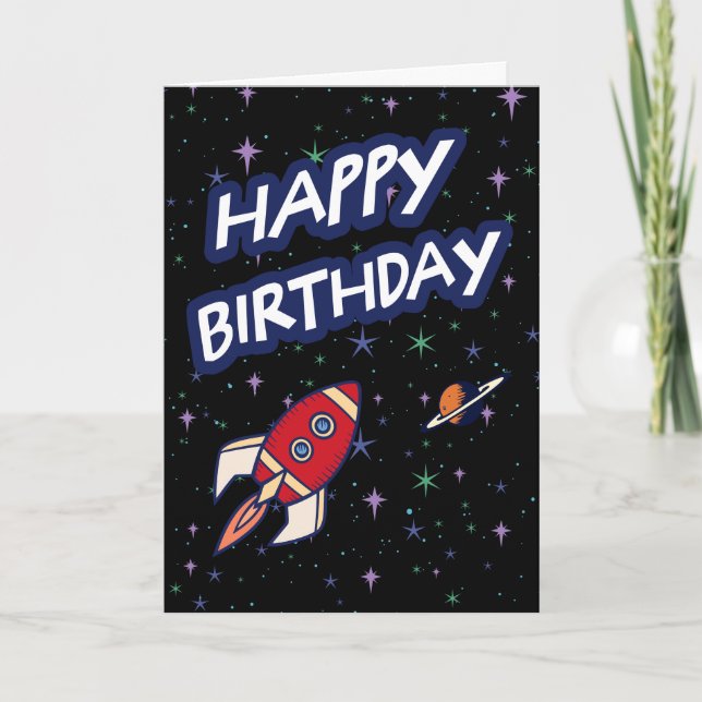 Carte d'anniversaire Fusée spatiale pour enfants  (Devant)