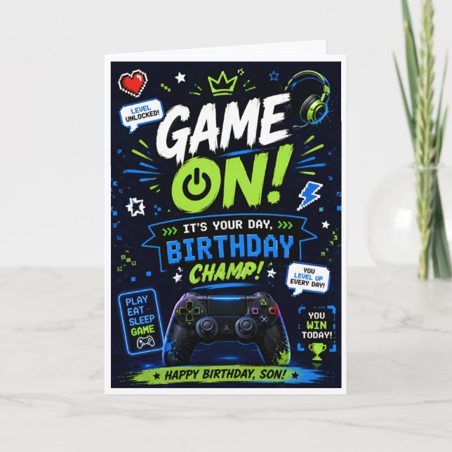 Carte d'anniversaire Game On pour fils – Anniversa (Devant)