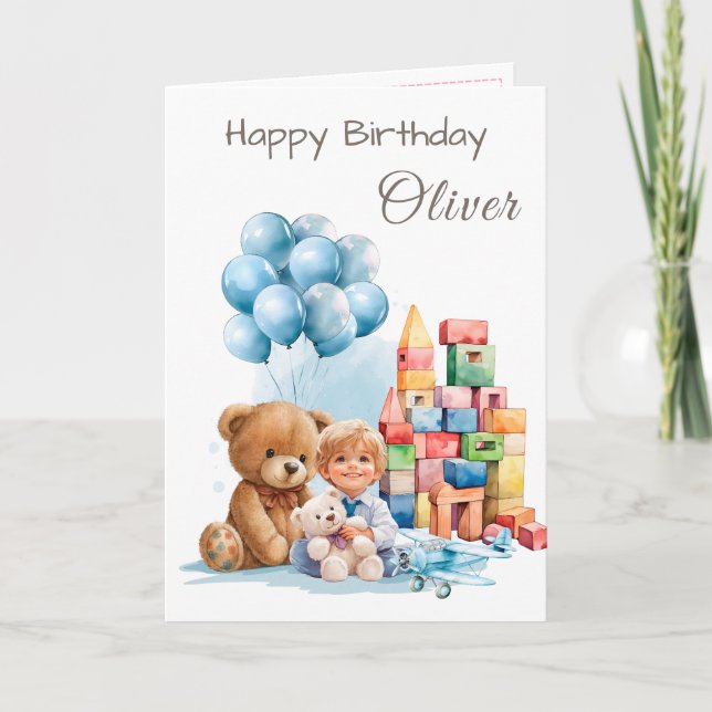 Carte d'anniversaire garçon aquarelle Joyeux Anniv (Devant)