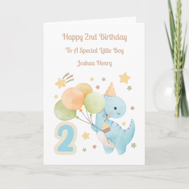 Carte d'anniversaire garçon dinosaure ballon 2ème  (Devant)